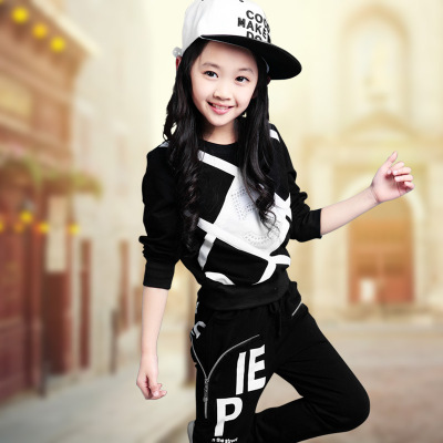 童装2016新款春秋装套装韩版女童运动纯棉两件套中大童印花卫衣潮