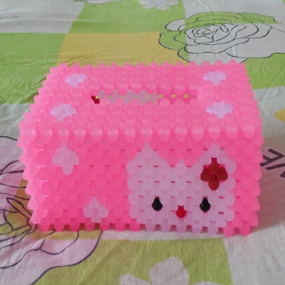 包邮串珠纯手工工艺品粉色果冻KT猫纸巾盒抽纸盒成品串珠礼品包邮