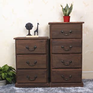 床头柜碳烤色复古收纳实木小柜子整装创意木柜特价中式桐木环保柜