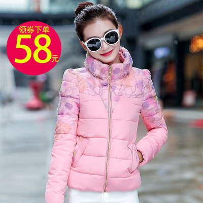 冬季新款时尚韩版气质棉衣女短款修身立领印花羽绒棉服加厚外套潮