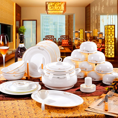 碗碟套装 餐具套装碗盘56头骨瓷景德镇餐具陶瓷器欧韩式家用碗筷