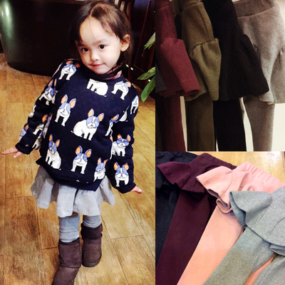 2015早春新款韩版童装纯棉有机棉女童裙子儿童打底裤裙假两件加厚