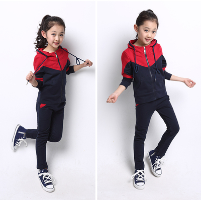 童装套装 2015秋季新款中大童拼色运动套装卫衣运动服韩版修身潮