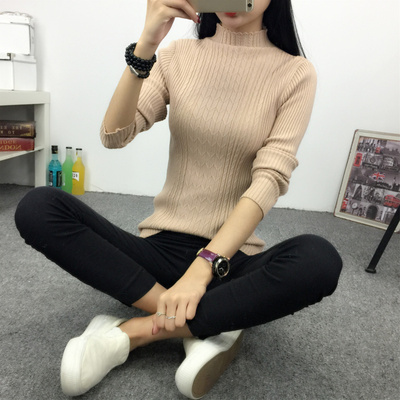 2015秋冬必备韩版修身显瘦打底针织衫 麻花长袖套头 半高领女毛衣