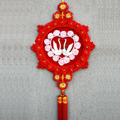 中国结大号挂件粉色心形天鹅纯手工编织特色工艺品结婚喜庆用品
