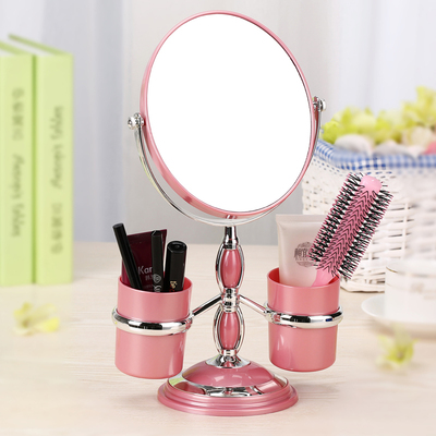 欧式化妆镜 台式储物盒镜子 双面梳妆镜 3倍放大便携结婚公主台镜
