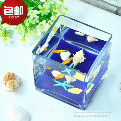 包邮方形玻璃鱼缸超白加厚迷你创意小鱼缸 办公室桌面鱼缸 送礼物