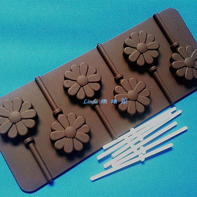 特惠DIY硅胶烘焙模具6连雏菊小花棒棒糖模巧克力手工皂冰格模批发