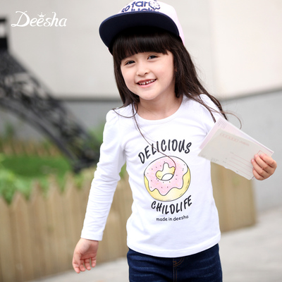 笛莎2015秋装新款童装韩版女童长袖圆领T恤中大童上衣儿童打底衫
