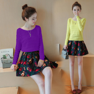 2016冬季新款韩版女装针织衫时尚上衣两件套潮裙秋季套装