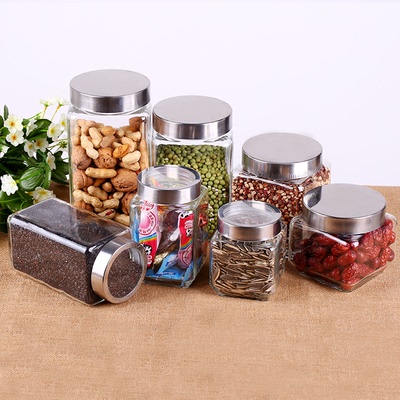 厨房无铅透明玻璃储物罐方形收纳瓶杂粮食品中药材密封罐玻璃瓶子