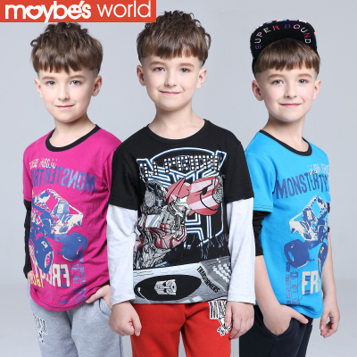 麦比的世界 2015秋装新款童装 男童长袖T恤 儿童卡通纯棉打底衫