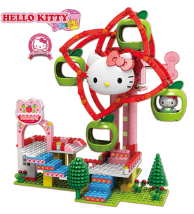 Hello Kitty苹果摩天轮音乐发条音乐盒女孩益智拼装积木玩具礼物