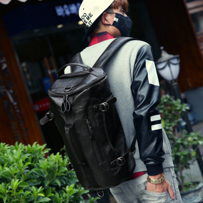 韩版潮男水桶双肩包学院风大容量 男士背包电脑包学生书包旅行包