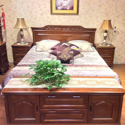 柚木实木现代简约奢华实木床可定制手工雕花1.8米实木高档卧室床