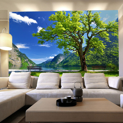 墙纸壁画田园风景大树沙发客厅电视背景墙卧室延伸空间墙壁纸墙布