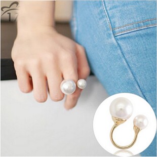 新韩国原创正品进口手饰 韩版时尚甜美个性大小珍珠戒指开口指环