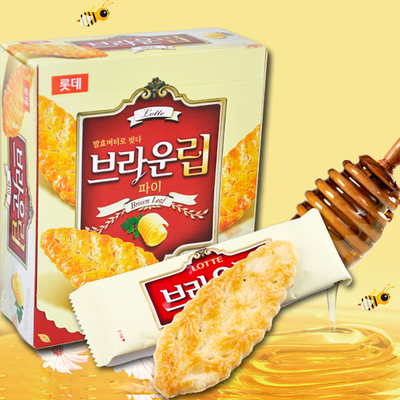 2盒韩国进口饼干乐天牌树叶形蜂蜜饼干90g单片独立包装早餐饼干