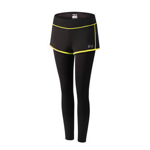 新款健身裤女假两件紧身弹力显瘦黑色春夏 瑜伽裤女高腰运动跑步