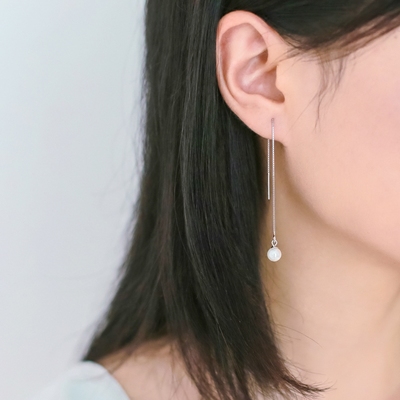 S925纯银耳钉韩范长款多用天然珍珠耳线女甜美气质简约耳饰防过敏