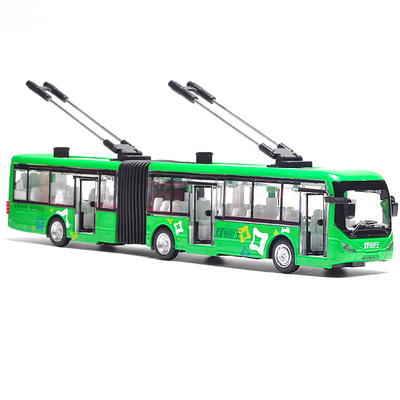 卡威玩具双节巴士模型 1:48合金声光回力小汽车儿童玩具公共汽车
