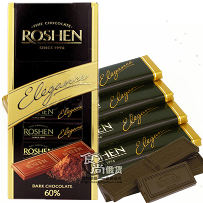 俄罗斯进口乌克兰ROSHEN如胜雅意60%可可浓黑巧克力零食100g