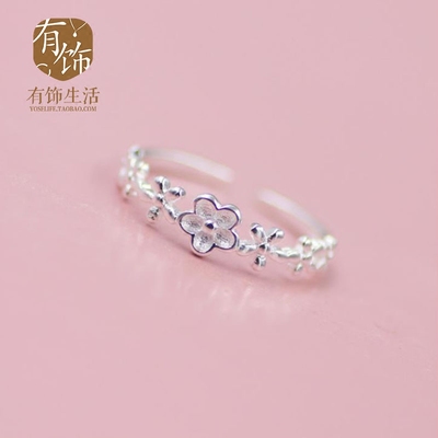 s925纯银戒指花瓣开口 食指戒指女式防过敏可爱韩版 礼物闺蜜