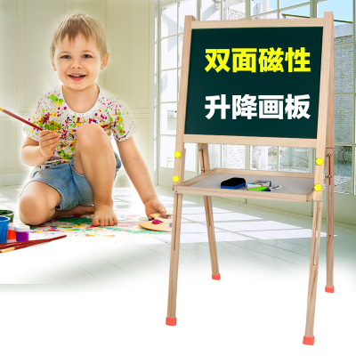 益智玩具实木儿童画板画架套装双面磁性小黑板支架式宝宝早教写字