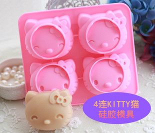硅胶模具4连HelloKitty猫冷制皂/皂基/DIY手工皂模具/皂模/烘焙