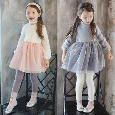 2015冬装新款 韩国童装女童毛绒加厚长袖连衣裙公主裙儿童裙子