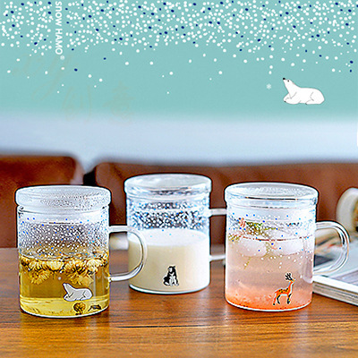 全国包邮 HAMO雪天系列杯高硼硅耐热玻璃杯-哈士奇梅花鹿北极熊