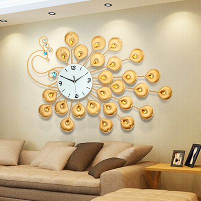 孔雀客厅挂钟大号 欧式创意个性艺术钟表时钟 现代时尚静音石英钟
