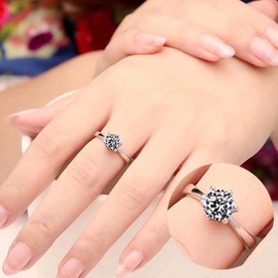 925纯银戒指 韩版时尚气质女指环经典六爪镶钻戒指 纯银饰品手