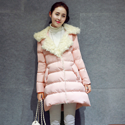 2015冬新款韩版甜美宽松斗篷式羽绒棉服女中长款加厚保暖连帽大衣