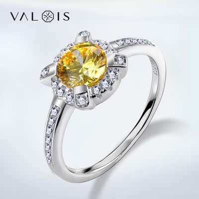 VALOIS法朵女浅黄锆石手工925银配饰品圆形戒指