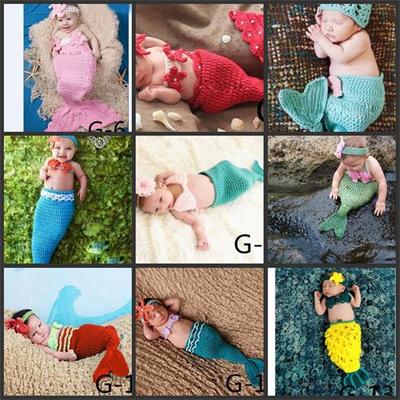 儿童摄影服装新款影楼婴儿宝宝满月百天照拍照美人鱼手工毛线品