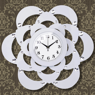 乔希欧式镶钻木质钟表挂钟静音创意墙钟客厅时钟个性白色石英钟表