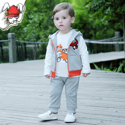 兔兔侠童装男童秋款套装马甲长袖 裤子三件套2-5岁宝宝搞怪套装