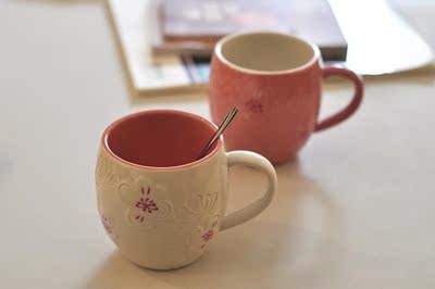 星巴克2014款桃花朵朵满满飘逸情侣马克杯 咖啡陶瓷樱花粉水杯子