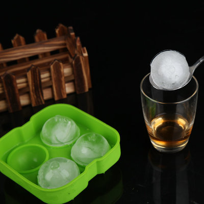 优琪创意四孔冰球 硅胶冰格制冰盒带盖 冰块模具 圆球形冰格 包邮