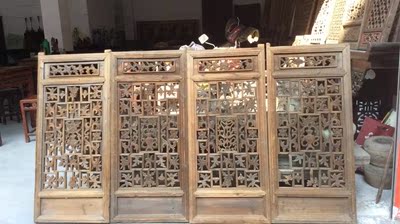 古董古玩木艺收藏 清代精美镂空雕花门窗4扇107x49