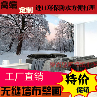 3d立体大型壁画 冬季雪景无纺布墙纸 客厅沙发卧室电视背景墙壁纸