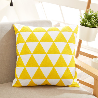 北欧几何现代简约黑白黄色格子立体刺绣花抱枕套靠垫车内靠枕沙发