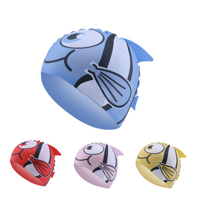 儿童鱼形卡通泳帽男童女童可爱小鱼动物造型防水硅胶游泳帽包邮
