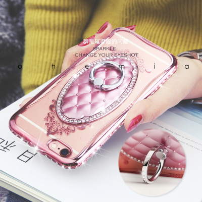 苹果6s手机壳7奢华大气带钻iphone6plus带指环支架玫瑰金8x金色女