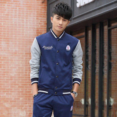 春季男士长袖长裤休闲运动套装韩版修身青少年学生开衫卫衣两件套