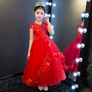 儿童礼服公主裙花童婚纱礼服蓬蓬裙演出服钢琴主持女童礼服红色裙
