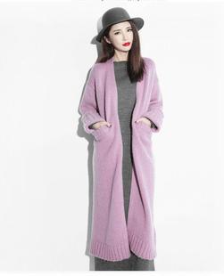 秋冬新款韩版女超长款羊绒开衫过膝宽松针织衫加厚大衣外套毛衣