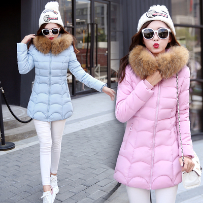 2016新款冬装韩版棉衣女中长款修身时尚毛领学生加厚羽绒棉服外套