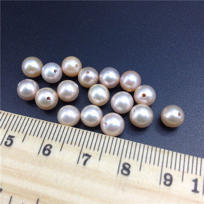 AAAA裸珠散珠5-6mm天然淡水粉色半孔全孔diy珍珠配珠 正圆无暇